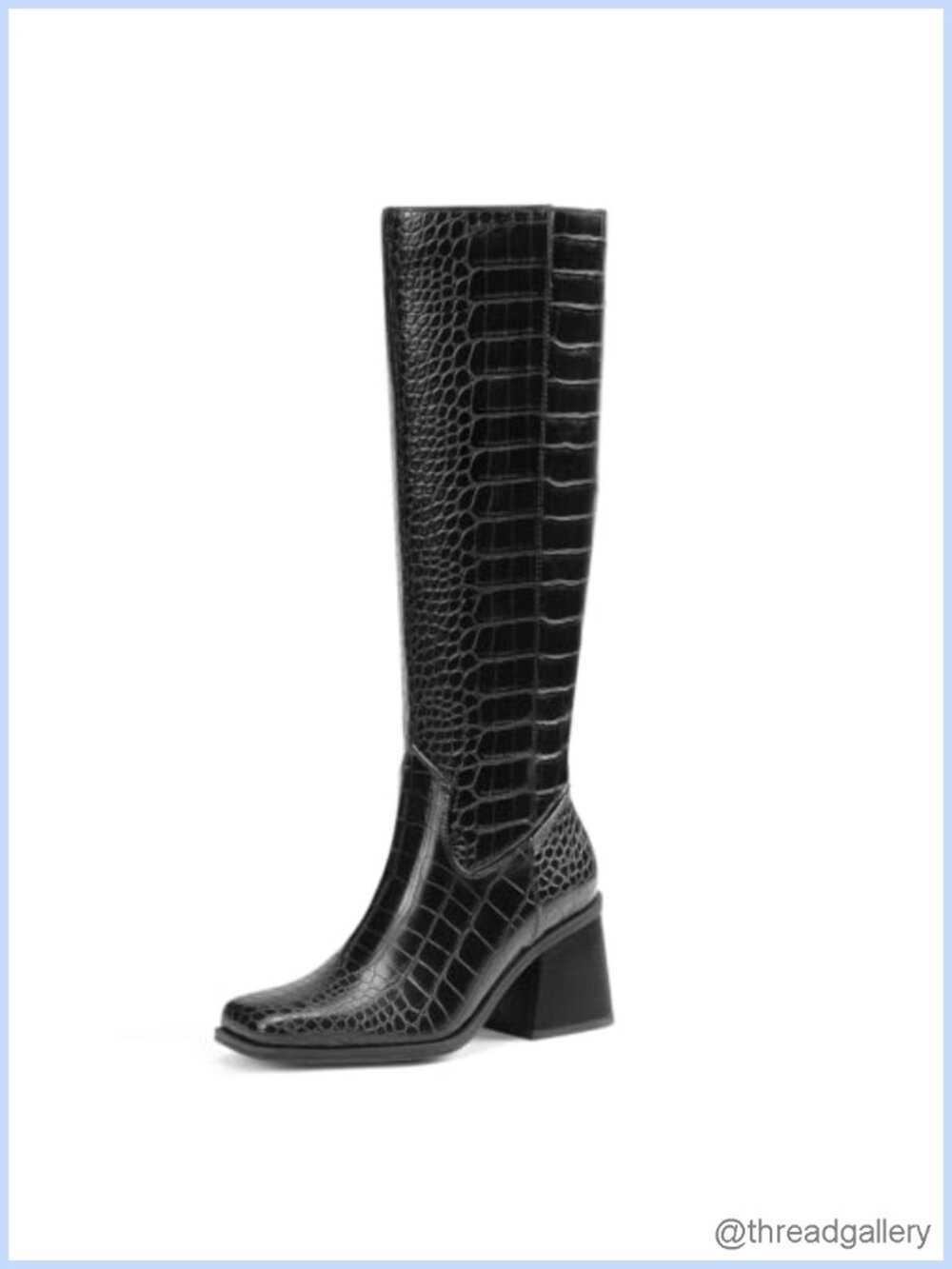Knee High Boots Chunky Heel Square Toe Tall Fall Boots PU